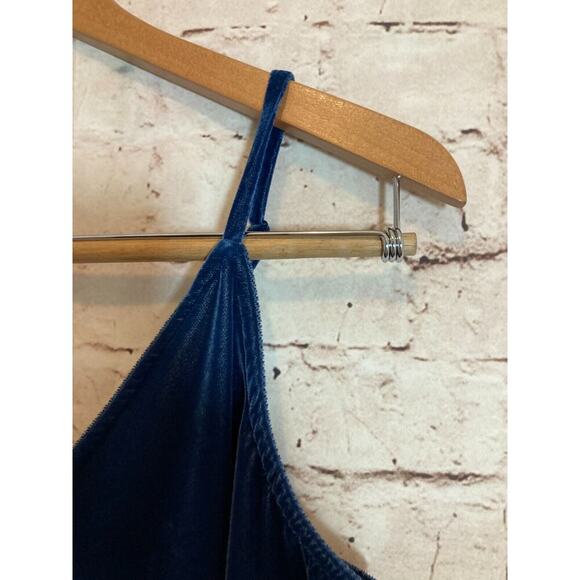 Old Navy Maxi Dress Womens Medium Teal Blue Velvet Side Slit Smocked‎ Stretch - Picture 8 of 15